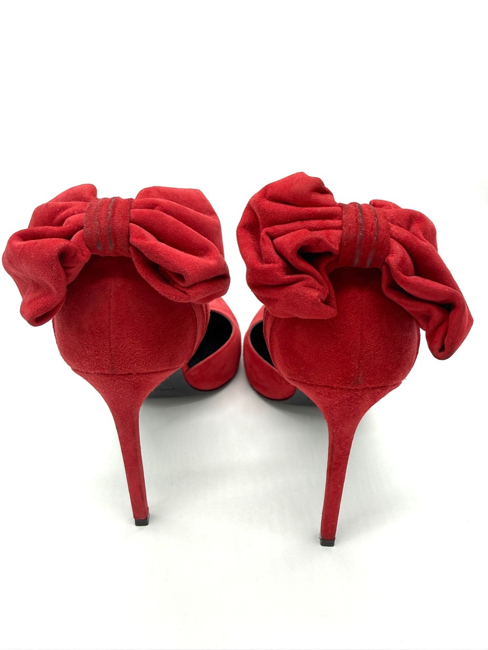 Saint Laurent Skinny 105 D'Orsay Bow Embellished Suede Pumps – Red – Size 37.5 - Picture 4 of 14